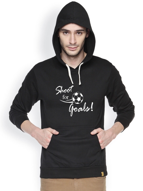 

Campus Sutra Black Printed Hooded Sweatshirt