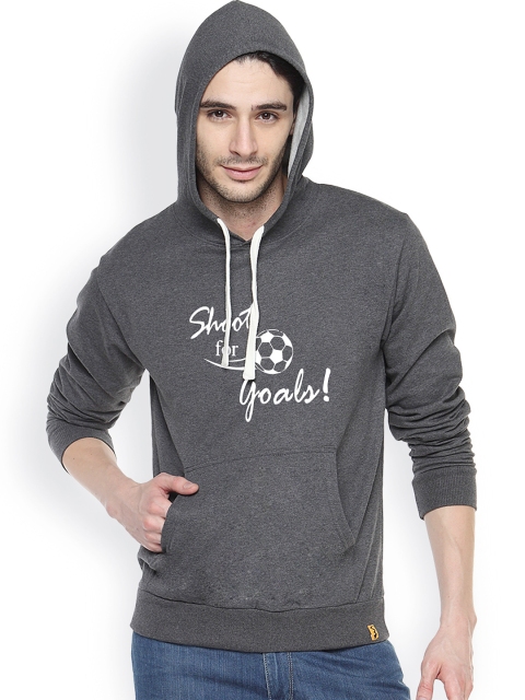 

Campus Sutra Charcoal Grey Printed Hooded Sweatshirt