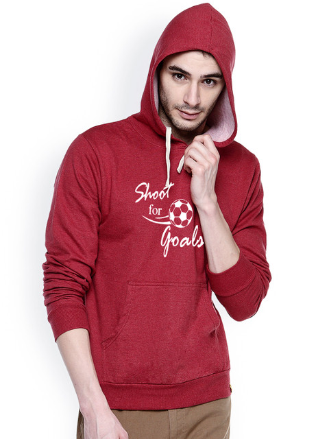 

Campus Sutra Maroon Printed Hooded Sweatshirt