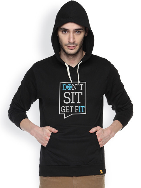 

Campus Sutra Black Printed Hooded Sweatshirt