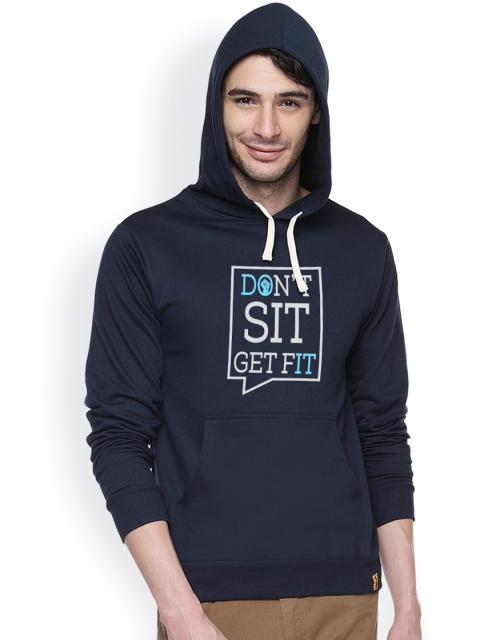 

Campus Sutra Navy Printed Hooded Sweatshirt, Navy blue