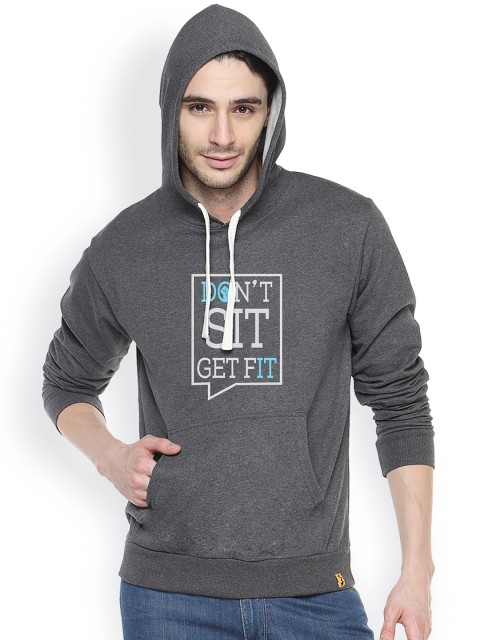 

Campus Sutra Charcoal Grey Printed Hooded Sweatshirt