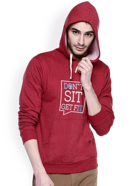 

Campus Sutra Maroon Printed Hooded Sweatshirt