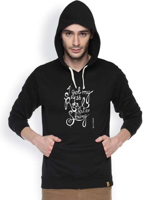 

Campus Sutra Black Printed Hooded Sweatshirt