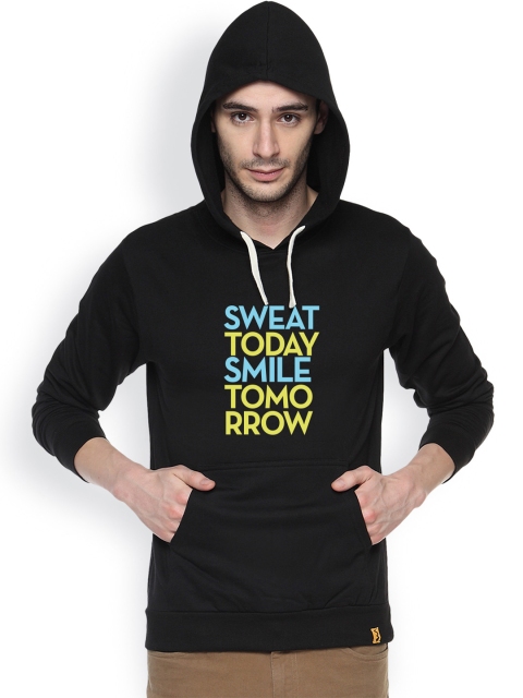 

Campus Sutra Black Printed Hooded Sweatshirt
