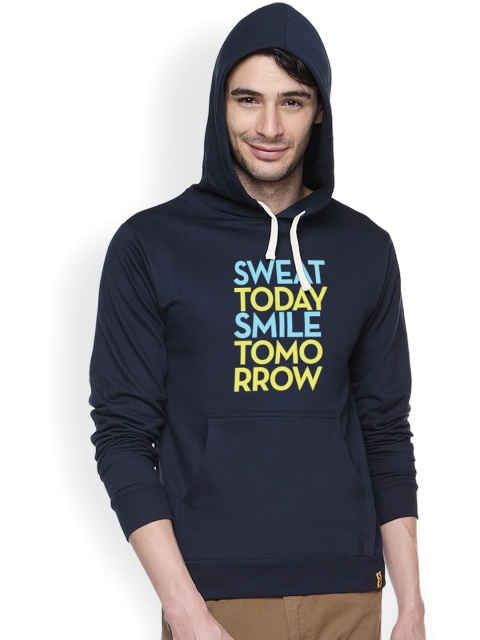

Campus Sutra Navy Printed Hooded Sweatshirt, Navy blue
