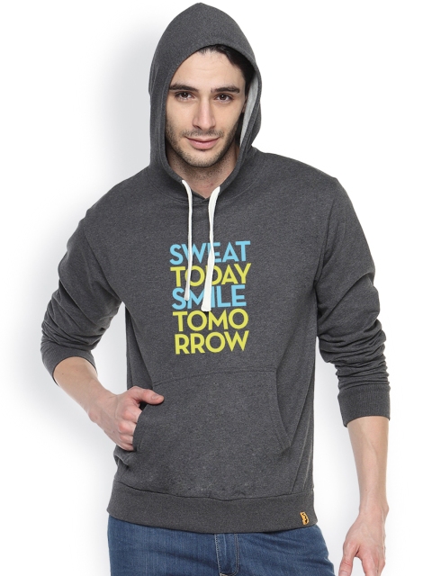 

Campus Sutra Grey Printed Hooded Sweatshirt