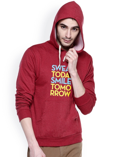 

Campus Sutra Maroon Printed Hooded Sweatshirt