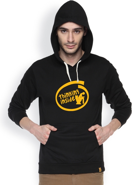 

Campus Sutra Black Printed Hooded Sweatshirt