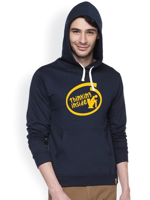 

Campus Sutra Navy Printed Hooded Sweatshirt, Navy blue