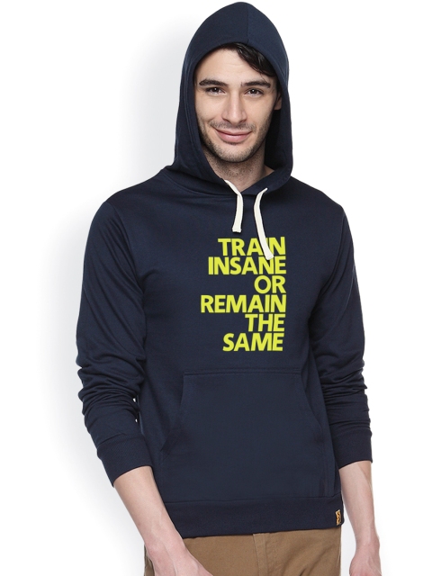 

Campus Sutra Navy Printed Hooded Sweatshirt, Navy blue