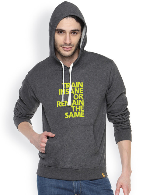 

Campus Sutra Grey Printed Hooded Sweatshirt