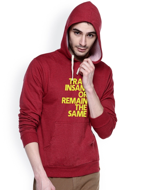 

Campus Sutra Maroon Printed Hooded Sweatshirt