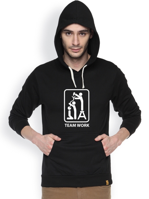 

Campus Sutra Black Printed Hooded Sweatshirt