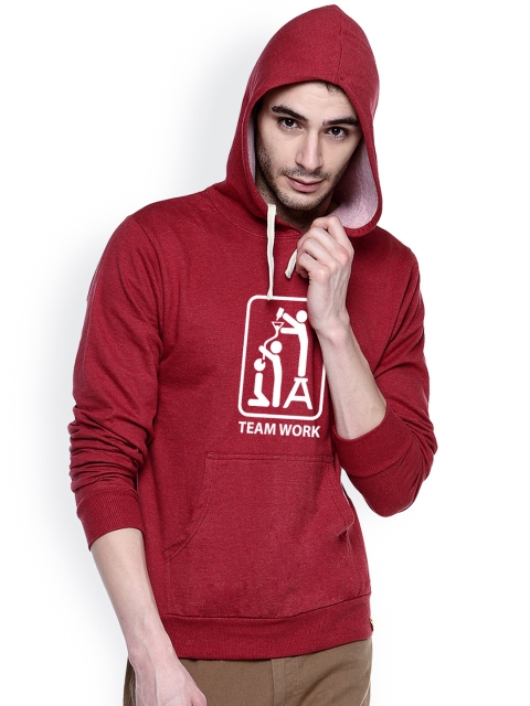 

Campus Sutra Maroon Printed Hooded Sweatshirt