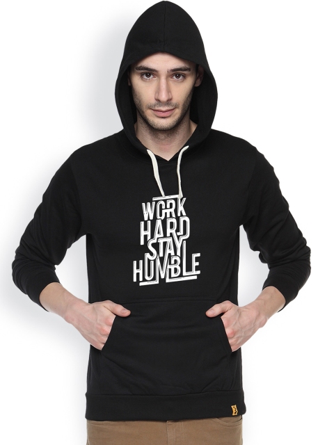 

Campus Sutra Black Printed Hooded Sweatshirt