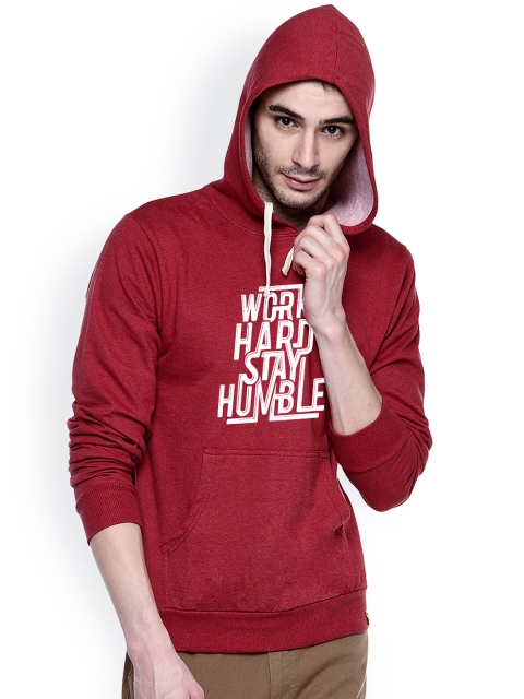 

Campus Sutra Maroon Printed Hooded Sweatshirt