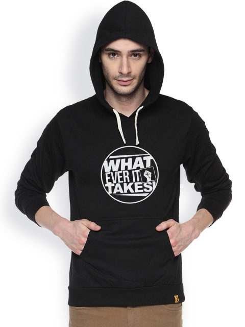 

Campus Sutra Black Printed Hooded Sweatshirt