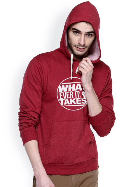 

Campus Sutra Maroon Printed Hooded Sweatshirt