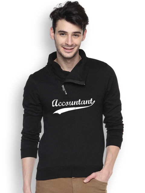 

Campus Sutra Black Printed Hooded Sweatshirt