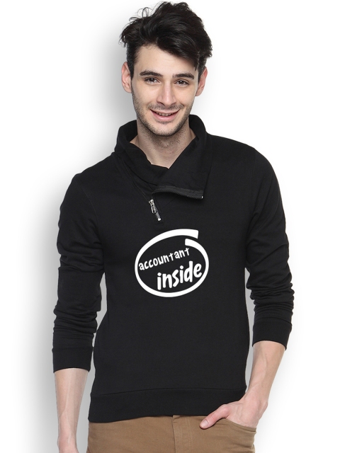 

Campus Sutra Black Printed Hooded Sweatshirt