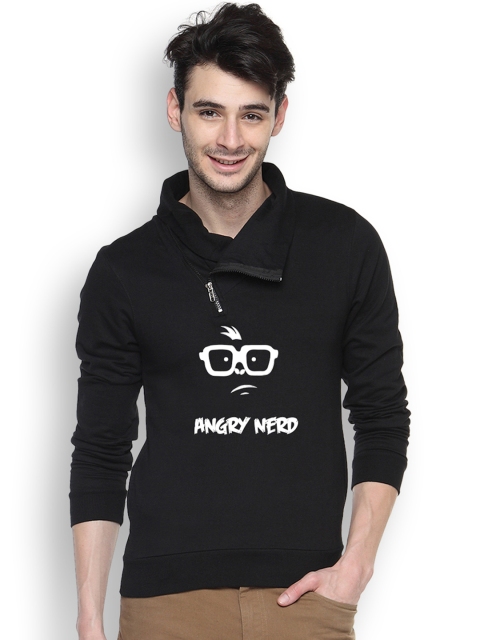 

Campus Sutra Black Printed Hooded Sweatshirt