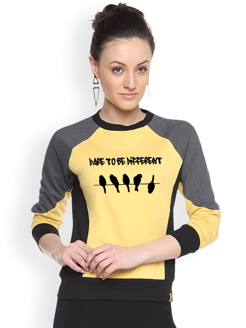 

Campus Sutra Grey & Yellow Sweatshirt
