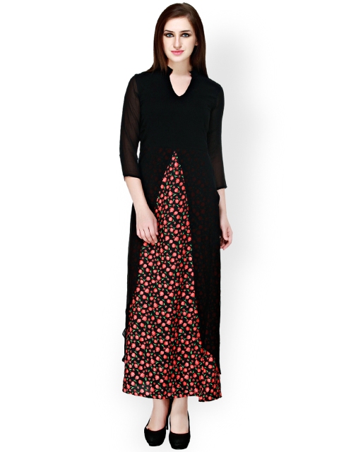 Black Colored Printed Maxi Dress
