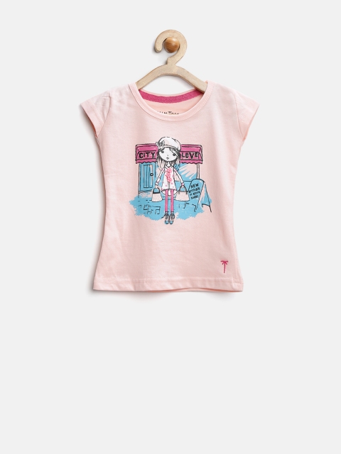 

Palm Tree by Gini and Jony Girls Peach-Coloured Printed Top