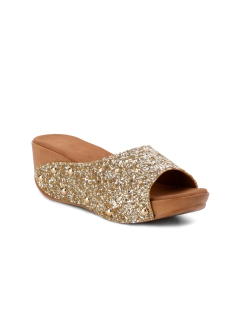 

Bruno Manetti Golden Shimmer Flatforms, Gold