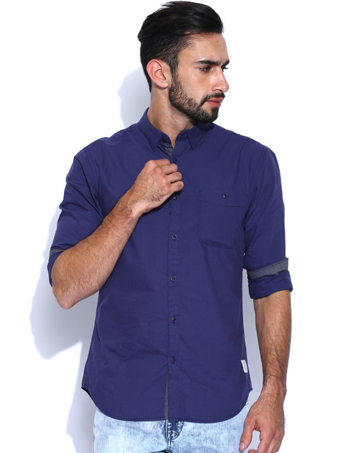 

Breakbounce Navy Street Smart Slim Fit Casual Shirt, Navy blue