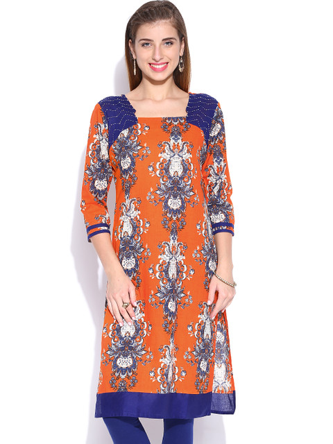

Jaipur Kurti Orange Printed Kurta