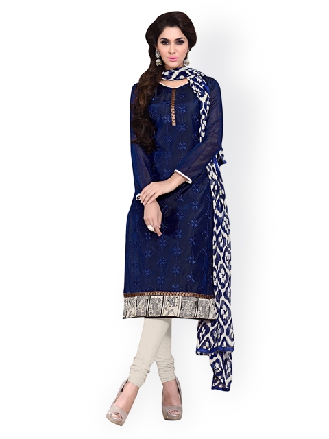 

Saree mall Navy & Beige Embroidered Unstitched Dress Material, Navy blue