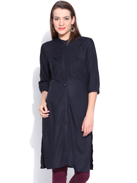 

W Navy Kurta with Tucks, Navy blue