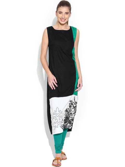 

W Black Colourblock Kurta with Printed Detail