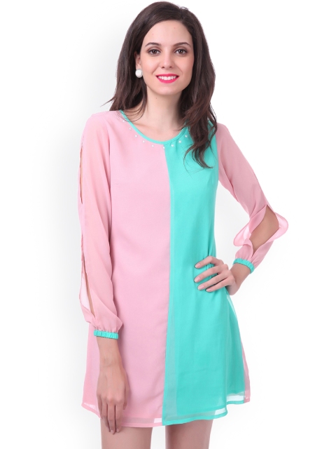 

SASSAFRAS Pink & Blue Colour-Block Shift Dress