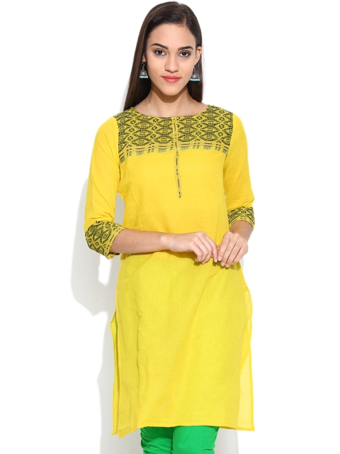 

Aurelia Yellow Kurta with Woven Pattern
