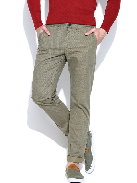 

Jack & Jones Men Olive Green Printed Mike Comfort Fit Casual Trousers