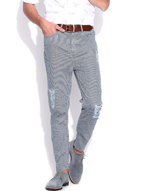 

Jack & Jones White & Navy Striped Casual Trousers