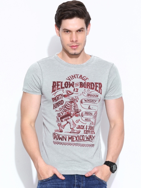 

Jack & Jones Grey Printed Washed T-shirt