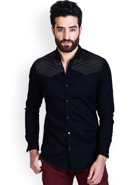 

MR BUTTON Black Slim Fit Casual Shirt with Front Yoke