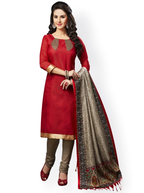 

Saree mall Red & Brown Silk Unstitched Dress Material