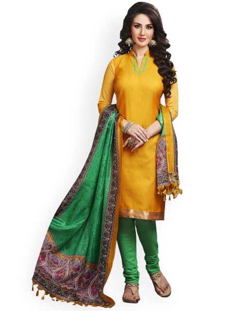 

Saree mall Yellow & Green Silk Unstitched Dress Material