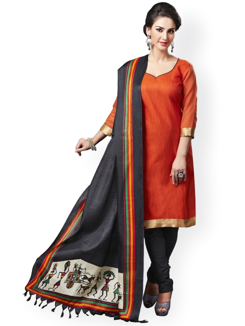 

Saree mall Orange & Black Silk Unstitched Dress Material