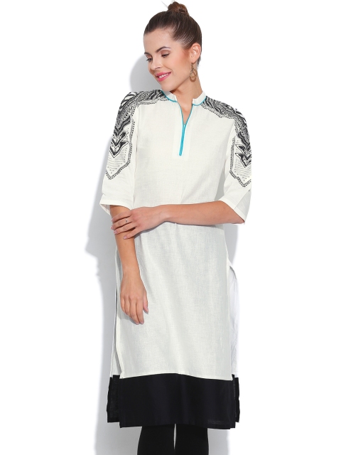 

W Off-White Printed Panelled Kurta