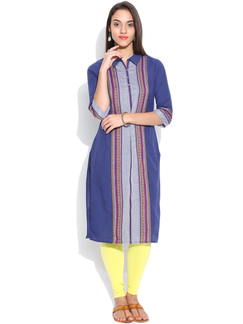 

Aurelia Blue Kurta with Patterned Weave