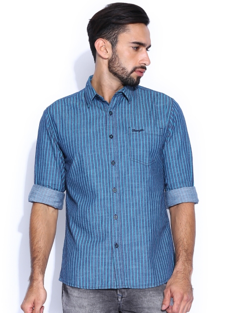 

Wrangler Blue & Sea Green Striped Indigo Shirt