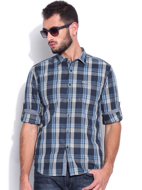 

Flying Machine Blue & Grey Checked Casual Shirt