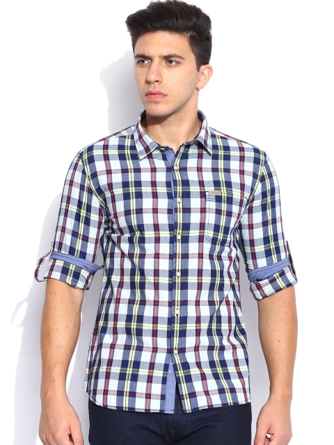 

Flying Machine Navy & Grey Checked Casual Shirt, Navy blue