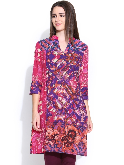 

Rain & Rainbow Pink & Purple Printed A-Line Kurta